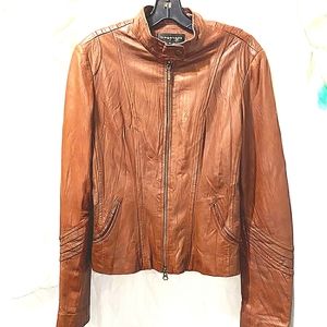 BAGATELLE DARK TAN SZ ZIP FRONT LEATHER JACKET SZ 10